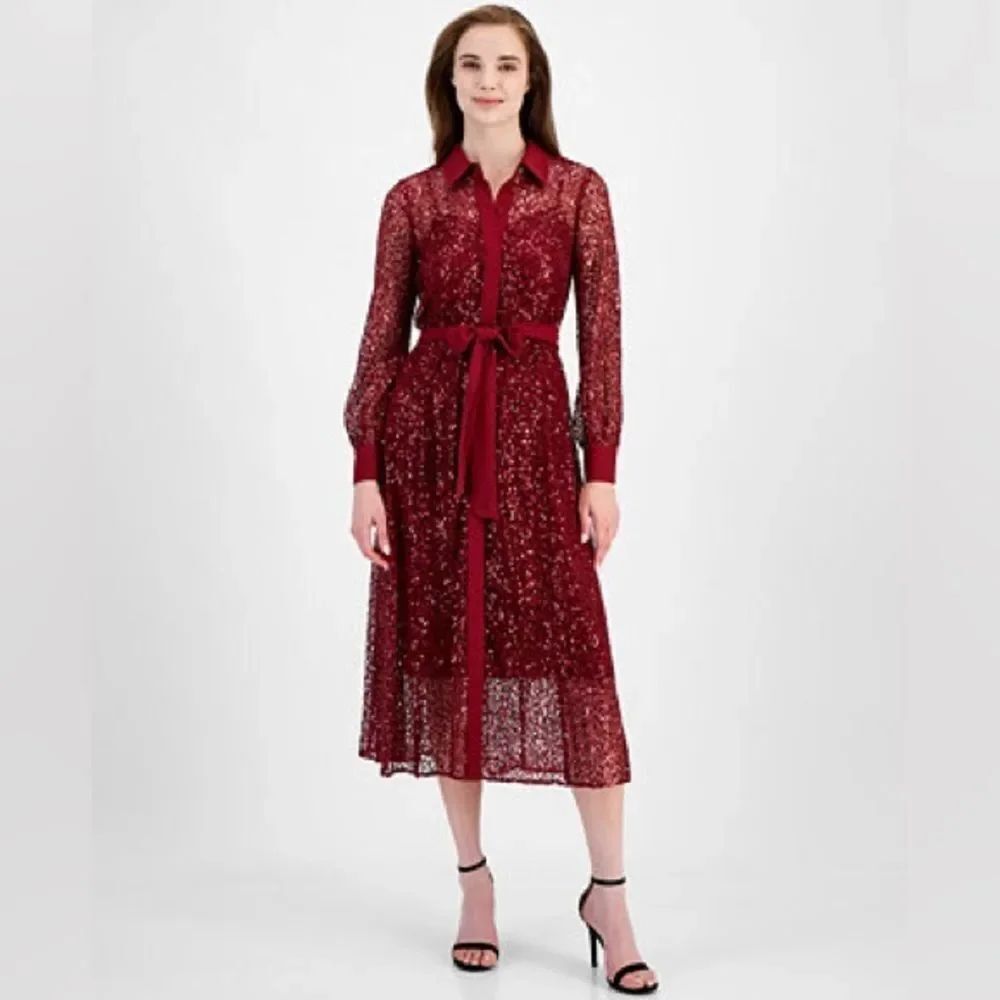New Anne Kline Burgundy Sequin Lace Dress